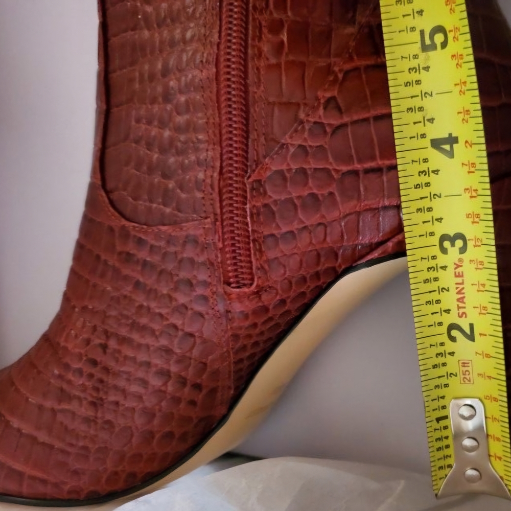 Elegant Red Croc-Embossed Knee-High Boots/ final sale - Picture 4 of 6